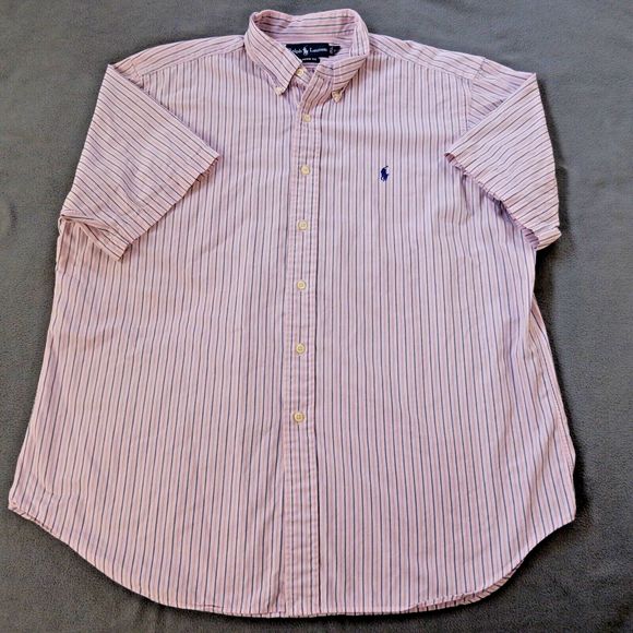Ralph Lauren Mens Shirt XL Pink Stripe Classic Fit Cotton Embroidered Pony Logo - Picture 2 of 9